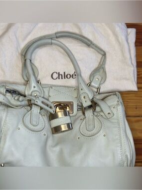 Chloé Paddington Cream Leather Satchel with Padlock Accent